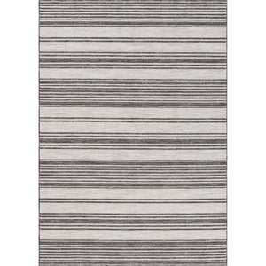 HomeRoots 5' Gray and Ivory Striped Area Rug - Durable, Stylish Design for Indoor and Outdoor Living Spaces 5' x 7' 517494