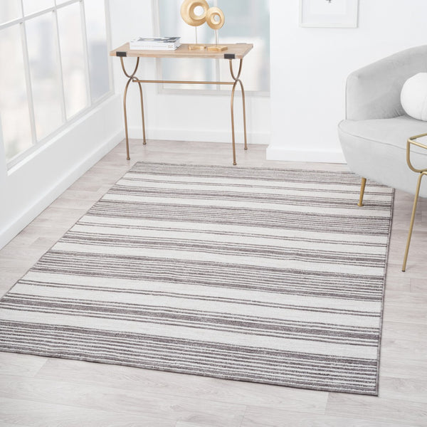 HomeRoots 5' Gray and Ivory Striped Area Rug - Durable, Stylish Design for Indoor and Outdoor Living Spaces 5' x 7' 517494