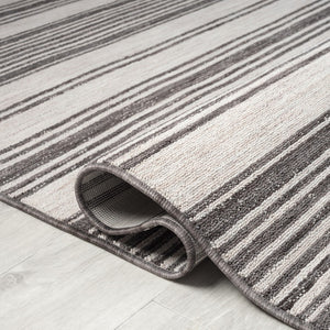 HomeRoots 5' Gray and Ivory Striped Area Rug - Durable, Stylish Design for Indoor and Outdoor Living Spaces 5' x 7' 517494