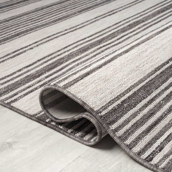 HomeRoots 5' Gray and Ivory Striped Area Rug - Durable, Stylish Design for Indoor and Outdoor Living Spaces 5' x 7' 517494