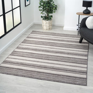 HomeRoots 5' Gray and Ivory Striped Area Rug - Durable, Stylish Design for Indoor and Outdoor Living Spaces 5' x 7' 517494