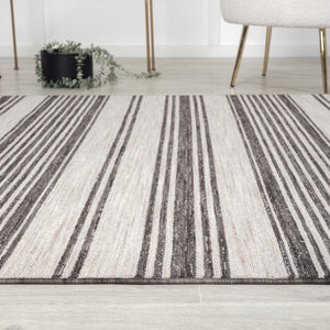 HomeRoots 5' Gray and Ivory Striped Area Rug - Durable, Stylish Design for Indoor and Outdoor Living Spaces 5' x 7' 517494
