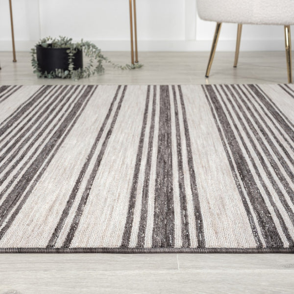 HomeRoots 5' Gray and Ivory Striped Area Rug - Durable, Stylish Design for Indoor and Outdoor Living Spaces 5' x 7' 517494