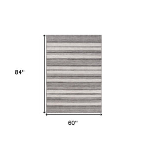 HomeRoots 5' Gray and Ivory Striped Area Rug - Durable, Stylish Design for Indoor and Outdoor Living Spaces 5' x 7' 517494