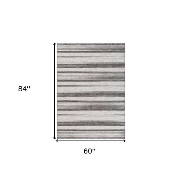 HomeRoots 5' Gray and Ivory Striped Area Rug - Durable, Stylish Design for Indoor and Outdoor Living Spaces 5' x 7' 517494