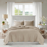 Madison Park Tuscany Cottage/Country 3 Piece Reversible Scalloped Edge Quilt Set MP13-8498 Khaki