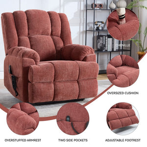 English Elm Dual Motor Power Lift Recliner Chenille Chair with Massage Heat and Infinite Positions Red W3224P288311