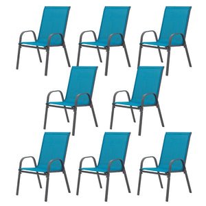 English Elm 8 Piece High Back Outdoor Patio Chairs Stackable Steel Frame Breathable Mesh Seating Set Blue W640P417203