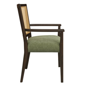 English Elm Christopher Knight Home® - ARM Mid-Century Dining Chair with Rattan Back & Upholstered Foam Seat, Solid Rubberwood Frame Dark Brown,Green N771P254005L