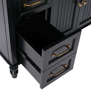 English Elm 36" Modern Bathroom Vanity with Ceramic Sink, Solid Wood + MDF Frame, Sleek Freestanding Design Black N725P195410B