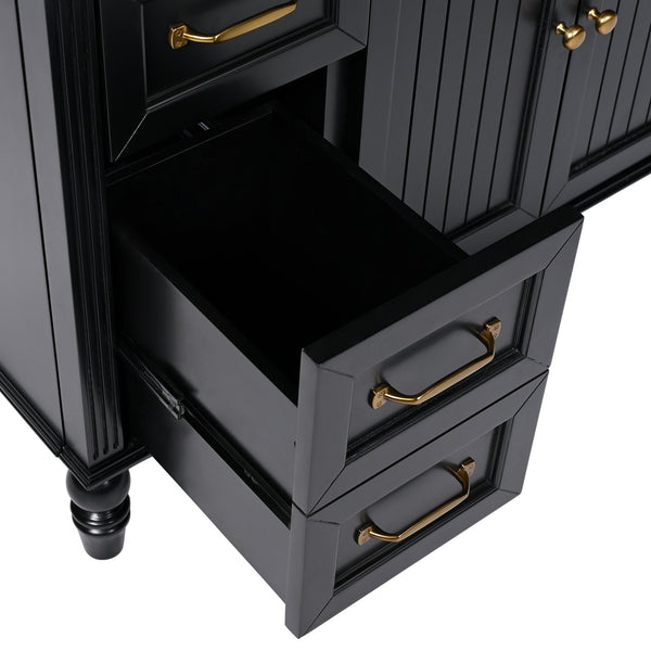English Elm 36" Modern Bathroom Vanity with Ceramic Sink, Solid Wood + MDF Frame, Sleek Freestanding Design Black N725P195410B