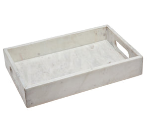 Homeroots 16" White Rectangular Marble Serving Tray With Handles   517534