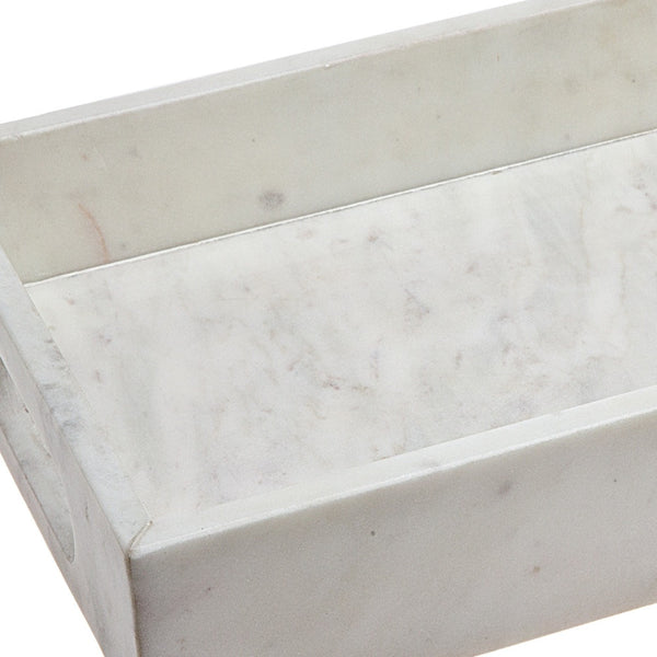 Homeroots 16" White Rectangular Marble Serving Tray With Handles   517534