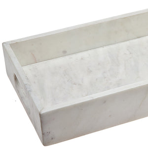 Homeroots 16" White Rectangular Marble Serving Tray With Handles   517534