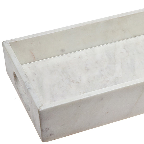 Homeroots 16" White Rectangular Marble Serving Tray With Handles   517534