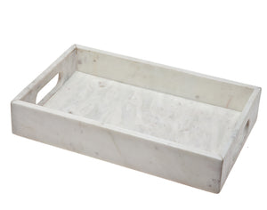 Homeroots 16" White Rectangular Marble Serving Tray With Handles   517534