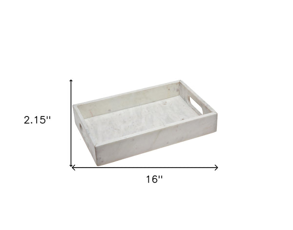 Homeroots 16" White Rectangular Marble Serving Tray With Handles   517534