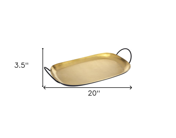 Homeroots 20" Gold Rectangular Stainless Steel Serving Tray With Handles   517540