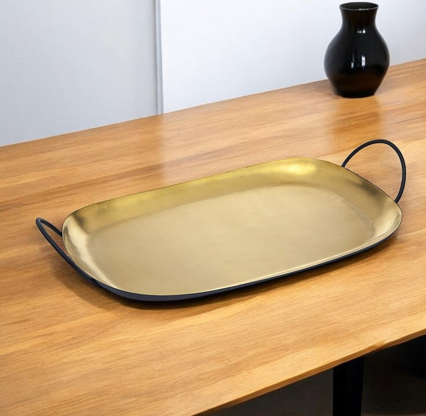 Homeroots 20" Gold Rectangular Stainless Steel Serving Tray With Handles   517540