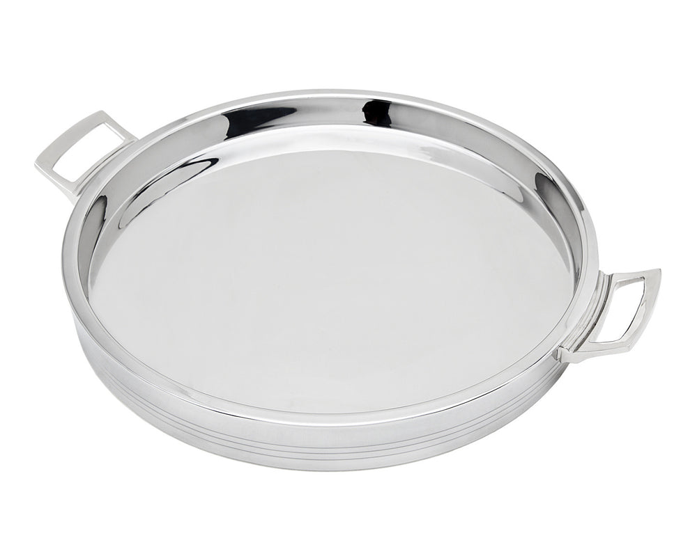 Homeroots 12" Silver Round Stainless Steel Serving Tray With Handles   517542