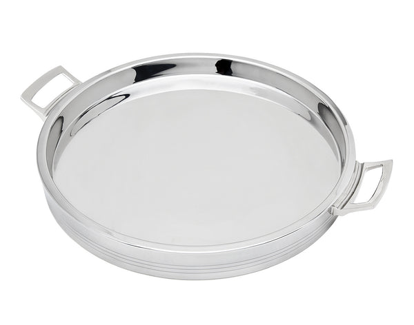 Homeroots 12" Silver Round Stainless Steel Serving Tray With Handles   517542