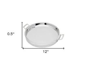 Homeroots 12" Silver Round Stainless Steel Serving Tray With Handles   517542