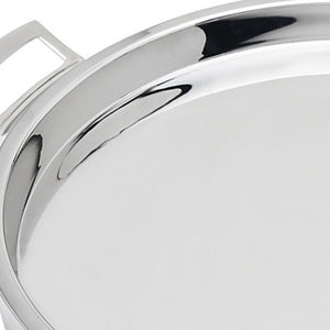 Homeroots 12" Silver Round Stainless Steel Serving Tray With Handles   517542