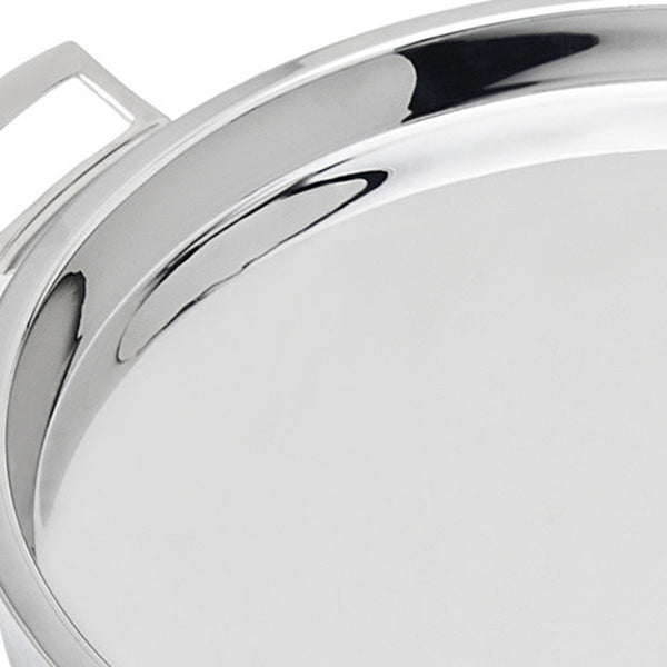 Homeroots 12" Silver Round Stainless Steel Serving Tray With Handles   517542