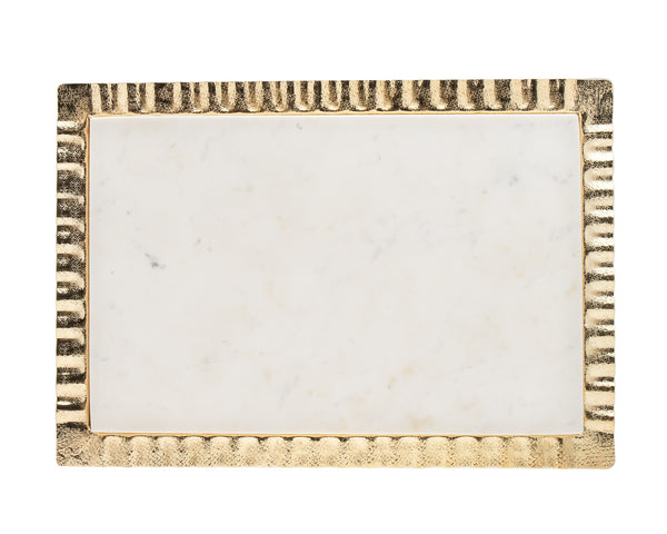 Homeroots 18" White And Gold Rectangular Marble Serving Tray   517543