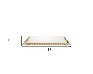 Homeroots 18" White And Gold Rectangular Marble Serving Tray   517543