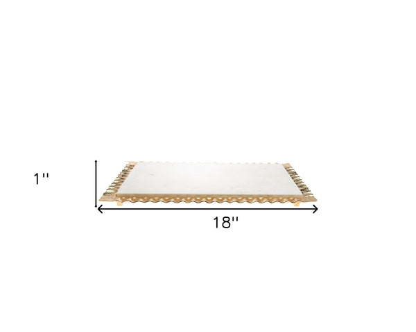 Homeroots 18" White And Gold Rectangular Marble Serving Tray   517543