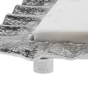 Homeroots 18" White And Silver Rectangular Marble Serving Tray   517544