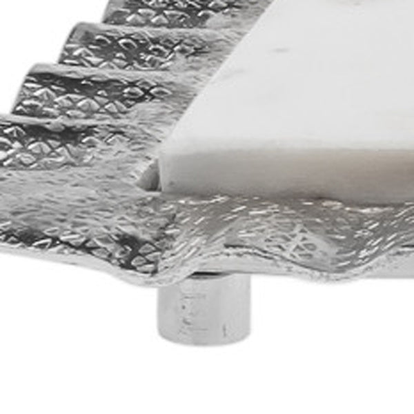 Homeroots 18" White And Silver Rectangular Marble Serving Tray   517544