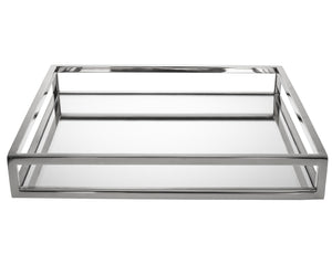 Homeroots 14" White And Silver Square Metal Serving Tray   517547