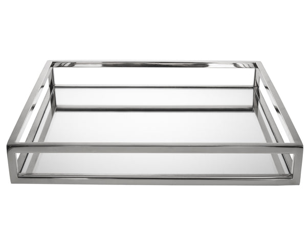 Homeroots 14" White And Silver Square Metal Serving Tray   517547