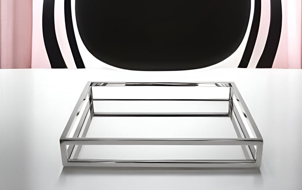 Homeroots 14" White And Silver Square Metal Serving Tray   517547