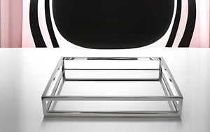 Homeroots 14" White And Silver Square Metal Serving Tray   517547