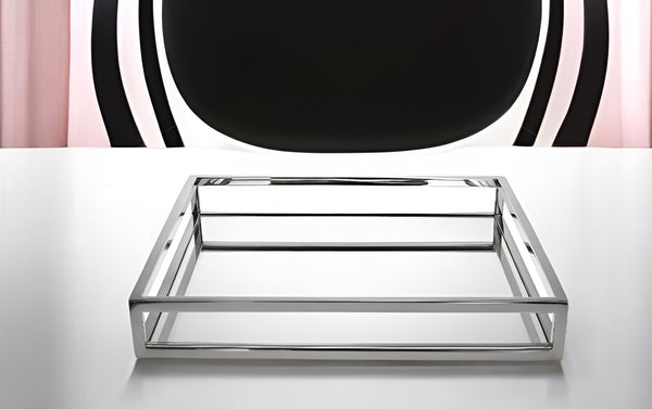 Homeroots 14" White And Silver Square Metal Serving Tray   517547