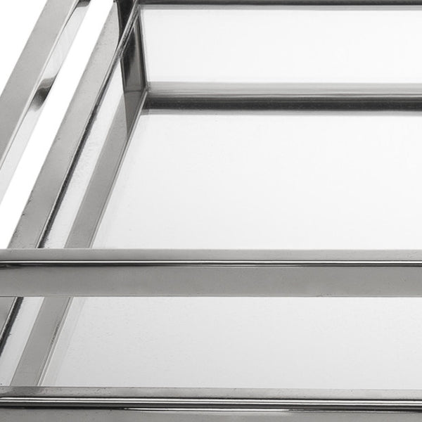 Homeroots 14" White And Silver Square Metal Serving Tray   517547