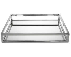 Homeroots 14" White And Silver Square Metal Serving Tray   517547
