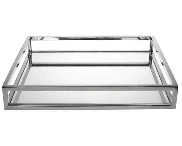 Homeroots 14" White And Silver Square Metal Serving Tray   517547