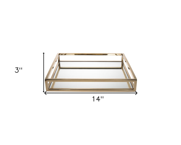 Homeroots 14" Gold Square Metal Serving Tray   517548