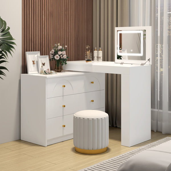 English Elm Vanity LED Mirror Desk with Flip-Top Dual Function, 7 Drawers & Multiple Shelves for Organized Glam White 32.28 L x 19.69 W x 8.86 H N733S363650K