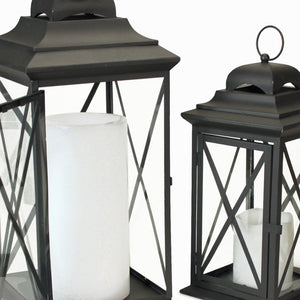 Homeroots Set Of Three Black Iron And Glass Geometric Floor Lantern Candle Holders   517556