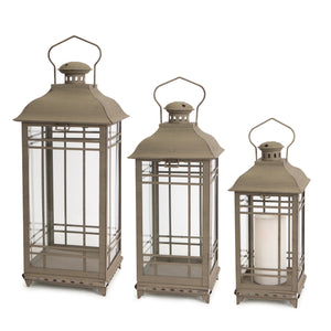Homeroots Set Of Three Brown Glass And Metal Geometric Floor Lantern Candle Holders   517558
