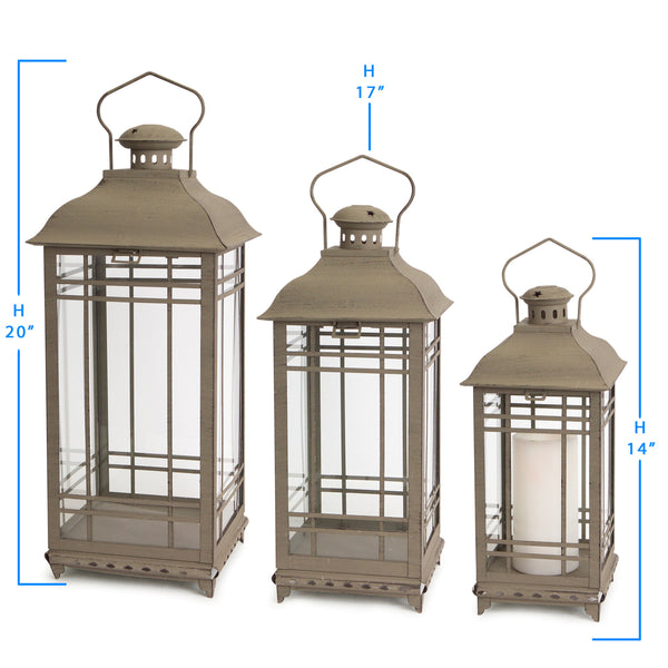Homeroots Set Of Three Brown Glass And Metal Geometric Floor Lantern Candle Holders   517558