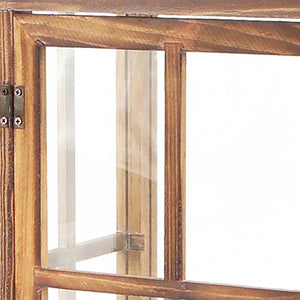 Homeroots Set Of Two Natural And Black Glass Wood And Metal Floor Lantern Candle Holders   517559