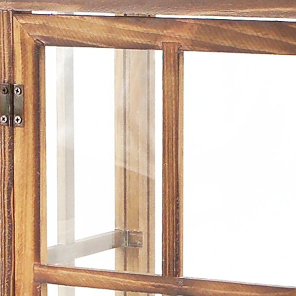 Homeroots Set Of Two Natural And Black Glass Wood And Metal Floor Lantern Candle Holders   517559