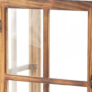 Homeroots Set Of Two Natural And Black Glass Wood And Metal Floor Lantern Candle Holders   517559