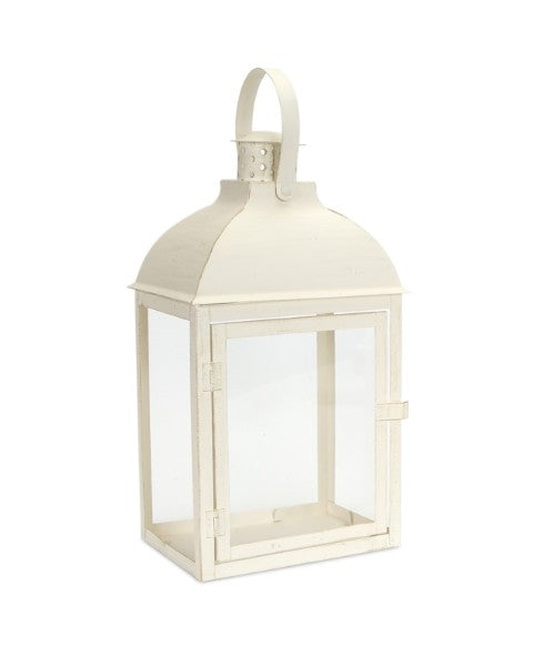 Homeroots Set Of Three Elegant Ivory Glass And Metal Floor Lantern Candle Holders For Any Occasion Decor   517561